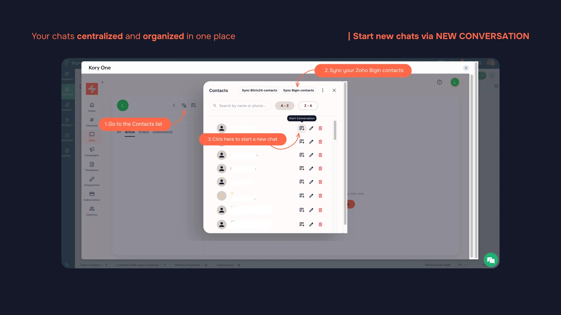 contact list with Bigin sync